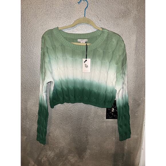 Sincerely Jules Green White Ombre Cable Knit Crop Sweater NWT Medium St Patricks - Picture 4 of 8